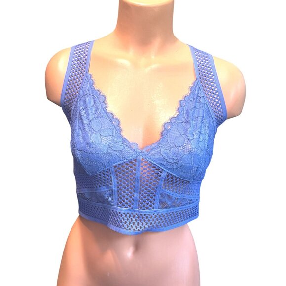 Free People Blue Sitting Pretty Lace Brami Bralette Medium Bra - Picture 3 of 10